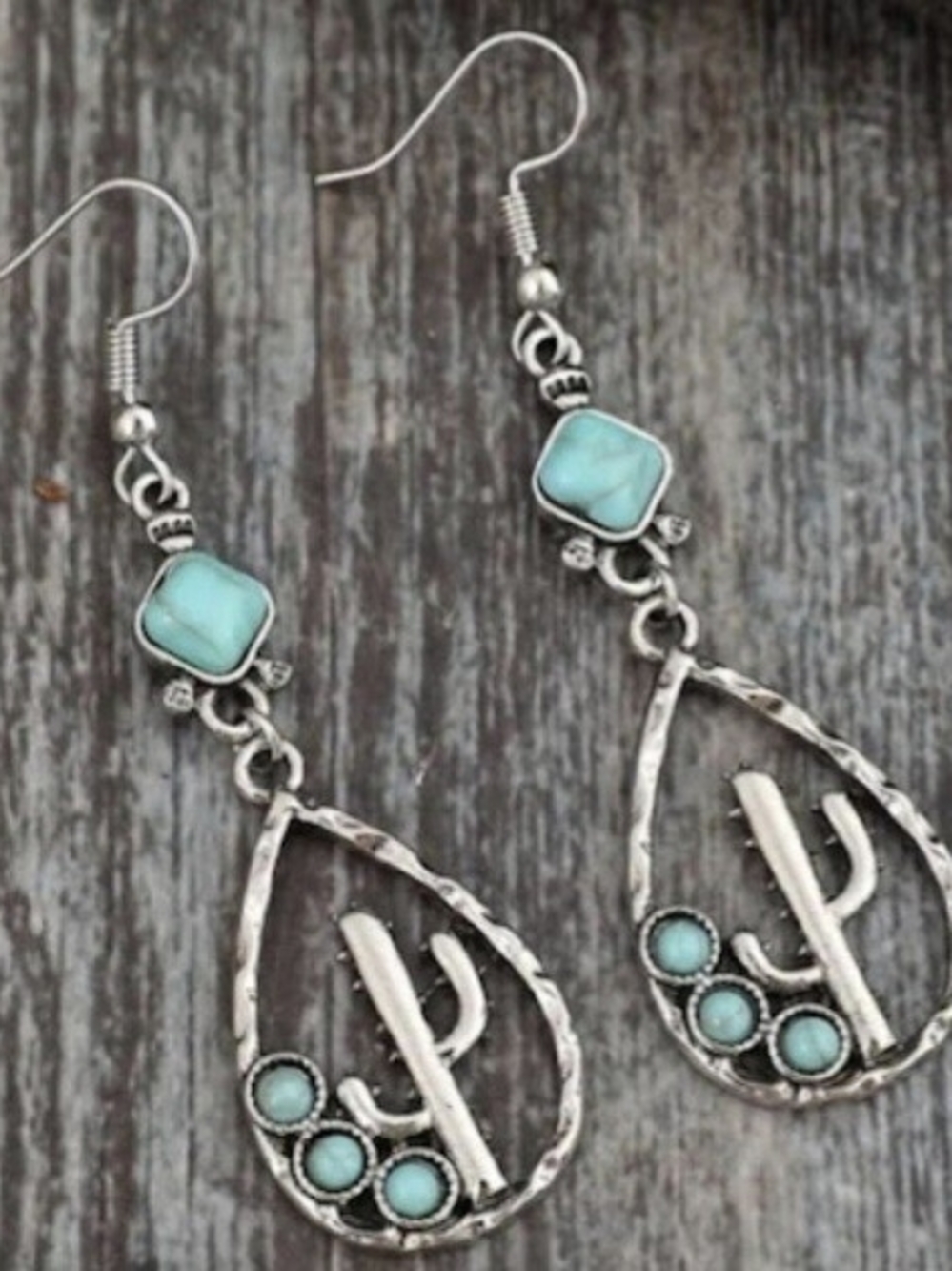 Chloe Silver-Tone Teardrop Earrings with Turquoise Accents
